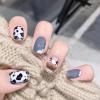imageBABALAL Square Presson Short Cow Print Nails  24Pcs Cute Squoval Fake Glossy Black Acrylic Nails for Women and GirlsP105blue