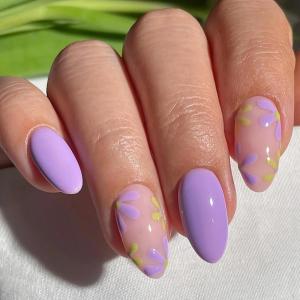 imageBABALAL Almond Press on Nails Medium  Orange Summer Fake Nails 3D Texture Design Floral Handmade Acrylic Nails Supplies 24Pcs Stiletto Manicure Stick on False Nails Art Artificial NailsBNE202