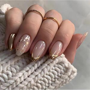 imageBABALAL Almond Press on Nails Medium  Orange Summer Fake Nails 3D Texture Design Floral Handmade Acrylic Nails Supplies 24Pcs Stiletto Manicure Stick on False Nails Art Artificial NailsBNE205