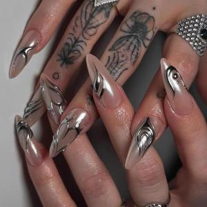 imageBABALAL Beach Press on Nails Medium Almond Fake Nails Blue French Tip False Nails with 3D Shell Star Charm Designs Pearl White Nail Press ons Glossy Glue on Nails Cute Stick on Nails for Women 24PcsBNc116