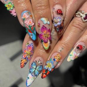 imageBABALAL Beach Press on Nails Medium Almond Fake Nails Blue French Tip False Nails with 3D Shell Star Charm Designs Pearl White Nail Press ons Glossy Glue on Nails Cute Stick on Nails for Women 24PcsBNc123