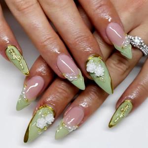 imageBABALAL Beach Press on Nails Medium Almond Fake Nails Blue French Tip False Nails with 3D Shell Star Charm Designs Pearl White Nail Press ons Glossy Glue on Nails Cute Stick on Nails for Women 24PcsBNc115