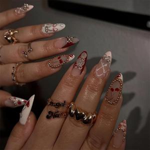 imageBABALAL Beach Press on Nails Medium Almond Fake Nails Blue French Tip False Nails with 3D Shell Star Charm Designs Pearl White Nail Press ons Glossy Glue on Nails Cute Stick on Nails for Women 24PcsBNc104