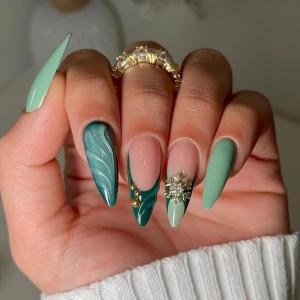imageBABALAL Beach Press on Nails Medium Almond Fake Nails Blue French Tip False Nails with 3D Shell Star Charm Designs Pearl White Nail Press ons Glossy Glue on Nails Cute Stick on Nails for Women 24PcsBNc114