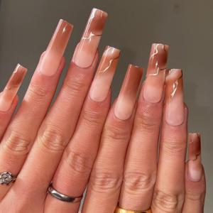 imageBABALAL Brown Press on Nails Medium Oval Fake Nails Fall Chrome Glue on Nails 24Pcs Cat Eye Shiny Round Acrylic Nails Manicure Stick on Nails for Women and GirlsNailB02brown