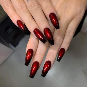 imageBABALAL Coffin Press on Nails Cute Acrylic Nails Long Ballerina Fake Nails Glossy Blue Pink Glue on Nails 3D Heart Charm Design for Women and GirlsCRJL07blackred