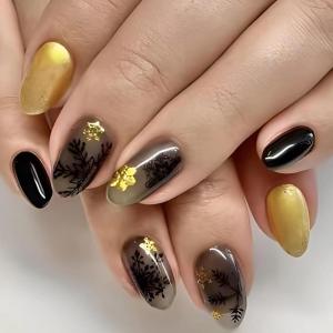imageBABALAL Green Press On Almond Fake Nails Medium Glue On Gold Chrome Line Star Y2k Acrylic French Tip False 24Pcs Stiletto Manicure Artificial NailsANQ18