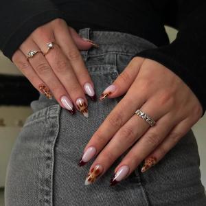 imageBABALAL Green Press On Almond Fake Nails Medium Glue On Gold Chrome Line Star Y2k Acrylic French Tip False 24Pcs Stiletto Manicure Artificial NailsANQ03