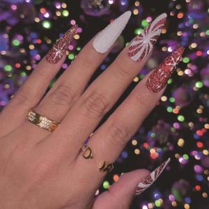 imageBABALAL Green Press On Almond Fake Nails Medium Glue On Gold Chrome Line Star Y2k Acrylic French Tip False 24Pcs Stiletto Manicure Artificial NailsANQ09