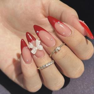 imageBABALAL Green Press On Almond Fake Nails Medium Glue On Gold Chrome Line Star Y2k Acrylic French Tip False 24Pcs Stiletto Manicure Artificial NailsANQ05