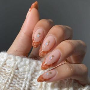 imageBABALAL Green Press On Almond Fake Nails Medium Glue On Gold Chrome Line Star Y2k Acrylic French Tip False 24Pcs Stiletto Manicure Artificial NailsANQ14