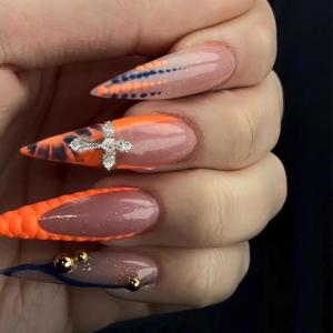 imageBABALAL Long Square Press on Nails French Tip Fake Nails Red Sliver False Nails with Bow Rhinestone Charm Designs Long Square Nail Press ons Sparkly Bling Nails Supplies Stick on Nails for Women 24PcsBNB101