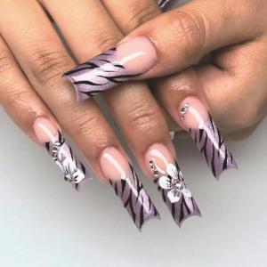 imageBABALAL Long Square Press on Nails French Tip Fake Nails Red Sliver False Nails with Bow Rhinestone Charm Designs Long Square Nail Press ons Sparkly Bling Nails Supplies Stick on Nails for Women 24PcsBNB119
