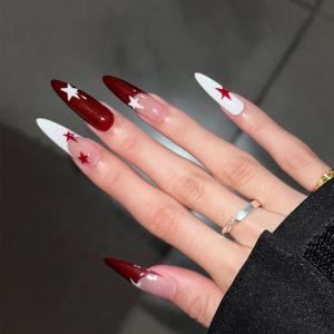 imageBABALAL Long Stiletto Press on Nails Almond Fake Nails Black Goth Acrylic Nails Supplies Blue Butterfly Y2k Glue on Nails Art 24Pcs Glossy Manicure Artificial Nails Full Cover False NailsBND106