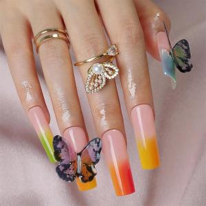 imageBABALAL Long Stiletto Press on Nails Almond Fake Nails Black Goth Acrylic Nails Supplies Blue Butterfly Y2k Glue on Nails Art 24Pcs Glossy Manicure Artificial Nails Full Cover False NailsBND118