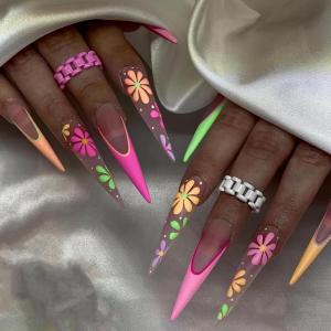 imageBABALAL Long Stiletto Press on Nails Almond Fake Nails Black Goth Acrylic Nails Supplies Blue Butterfly Y2k Glue on Nails Art 24Pcs Glossy Manicure Artificial Nails Full Cover False NailsBND106colorful