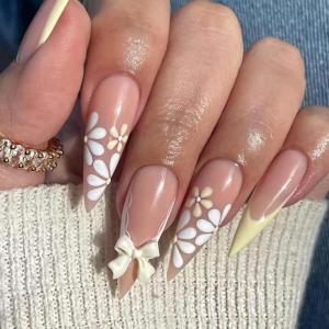 imageBABALAL Long Stiletto Press on Nails Almond Fake Nails Black Goth Acrylic Nails Supplies Blue Butterfly Y2k Glue on Nails Art 24Pcs Glossy Manicure Artificial Nails Full Cover False NailsBND08