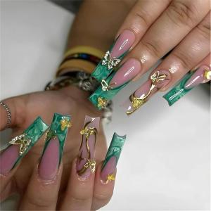 imageBABALAL Long Stiletto Press on Nails Almond Fake Nails Black Goth Acrylic Nails Supplies Blue Butterfly Y2k Glue on Nails Art 24Pcs Glossy Manicure Artificial Nails Full Cover False NailsBND111