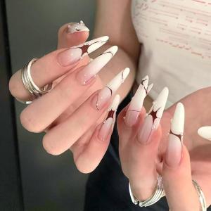 imageBABALAL Long Stiletto Press on Nails Almond Fake Nails Black Goth Acrylic Nails Supplies Blue Butterfly Y2k Glue on Nails Art 24Pcs Glossy Manicure Artificial Nails Full Cover False NailsBND09