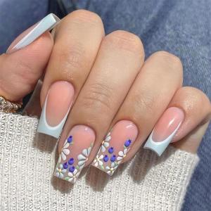 imageBABALAL Long Stiletto Press on Nails Almond Fake Nails Black Goth Acrylic Nails Supplies Blue Butterfly Y2k Glue on Nails Art 24Pcs Glossy Manicure Artificial Nails Full Cover False NailsBND104