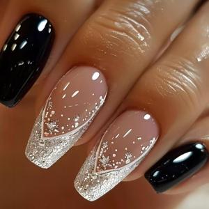 imageBABALAL Long Stiletto Press on Nails Almond Fake Nails Black Goth Acrylic Nails Supplies Blue Butterfly Y2k Glue on Nails Art 24Pcs Glossy Manicure Artificial Nails Full Cover False NailsBND120