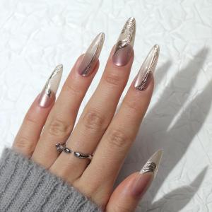 imageBABALAL Long Stiletto Press on Nails Almond Fake Nails Flower Glue on Nails Acrylic Nails with Charm Rose Luxury False Nails 24Pcs Gold Glitter Bling Full Cover Artificial Nails for Women GirlsBNF10