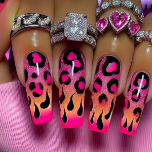 imageBABALAL Long Stiletto Press on Nails Almond Fake Nails Flower Glue on Nails Acrylic Nails with Charm Rose Luxury False Nails 24Pcs Gold Glitter Bling Full Cover Artificial Nails for Women GirlsBNF15