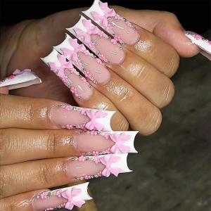 imageBABALAL Long Stiletto Press on Nails Almond Fake Nails Flower Glue on Nails Acrylic Nails with Charm Rose Luxury False Nails 24Pcs Gold Glitter Bling Full Cover Artificial Nails for Women GirlsBNF17