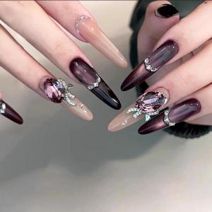 imageBABALAL Long Stiletto Press on Nails Almond Fake Nails Flower Glue on Nails Acrylic Nails with Charm Rose Luxury False Nails 24Pcs Gold Glitter Bling Full Cover Artificial Nails for Women GirlsBNF09