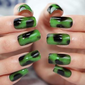 imageBABALAL Medium Length Press on Nails Glossy Fake Nails Square False Nails Squoval Nails Green Acrylic Nails for Women and GirlsGreen