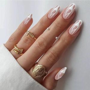 imageBABALAL Medium Length Press on Nails Oval Fake Nails Glossy Nails Pink Nails Round Artificial Nails for Women and Girls