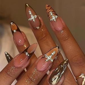 imageBABALAL Press on Nails Medium Almond Fake Nails Pink French Tip Glue on Nails Heart Acrylic Nails Valentine Day Romantic Stick on Nails 24Pcs Glossy Manicure Stick on Nails Stiletto Artificial NailsANW14