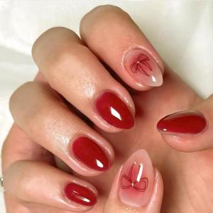 imageBABALAL Press on Nails Medium Almond Fake Nails Pink French Tip Glue on Nails Heart Acrylic Nails Valentine Day Romantic Stick on Nails 24Pcs Glossy Manicure Stick on Nails Stiletto Artificial NailsANW08