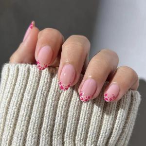 imageBABALAL Press on Nails Medium Almond Fake Nails Pink French Tip Glue on Nails Heart Acrylic Nails Valentine Day Romantic Stick on Nails 24Pcs Glossy Manicure Stick on Nails Stiletto Artificial NailsANW07