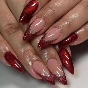 imageBABALAL Press on Nails Medium Almond Fake Nails Pink French Tip Glue on Nails Heart Acrylic Nails Valentine Day Romantic Stick on Nails 24Pcs Glossy Manicure Stick on Nails Stiletto Artificial NailsANW20
