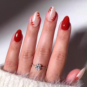 imageBABALAL Press on Nails Medium Almond Fake Nails Pink French Tip Glue on Nails Heart Acrylic Nails Valentine Day Romantic Stick on Nails 24Pcs Glossy Manicure Stick on Nails Stiletto Artificial NailsANW17