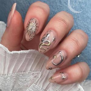 imageBABALAL Press on Nails Medium Almond Fake Nails Pink French Tip Glue on Nails Heart Acrylic Nails Valentine Day Romantic Stick on Nails 24Pcs Glossy Manicure Stick on Nails Stiletto Artificial NailsANW24