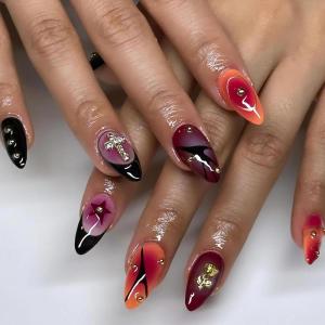 imageBABALAL Press on Nails Medium Almond Fake Nails Pink French Tip Glue on Nails Heart Acrylic Nails Valentine Day Romantic Stick on Nails 24Pcs Glossy Manicure Stick on Nails Stiletto Artificial NailsANW21