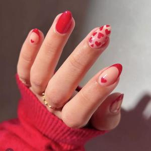 imageBABALAL Press on Nails Medium Almond Fake Nails Pink French Tip Glue on Nails Heart Acrylic Nails Valentine Day Romantic Stick on Nails 24Pcs Glossy Manicure Stick on Nails Stiletto Artificial NailsANW13