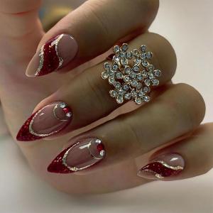 imageBABALAL Press on Nails Medium Almond Fake Nails Pink French Tip Glue on Nails Heart Acrylic Nails Valentine Day Romantic Stick on Nails 24Pcs Glossy Manicure Stick on Nails Stiletto Artificial NailsANW09