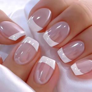 imageBABALAL Press on Nails Short Oval Fake Nails Purple Lavender Fench Tip Glue on Nails Lilac Acrylic Nails Cute Trendy False Nails 24Pcs Glossy Round Full Cover Artificial Nails for Women GirlsBNG06