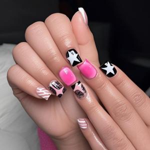 imageBABALAL Press on Nails Short Oval Fake Nails Purple Lavender Fench Tip Glue on Nails Lilac Acrylic Nails Cute Trendy False Nails 24Pcs Glossy Round Full Cover Artificial Nails for Women GirlsBNG08