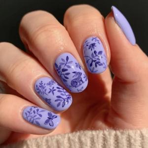 imageBABALAL Press on Nails Short Oval Fake Nails Purple Lavender Fench Tip Glue on Nails Lilac Acrylic Nails Cute Trendy False Nails 24Pcs Glossy Round Full Cover Artificial Nails for Women GirlsBNG22