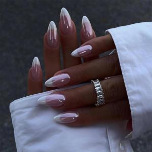 imageBABALAL Round Press on Nails Medium Fake Nails Brown Fall Ombre Glue on Nails Golden Mirror Chrome Acrylic Nails 24Pcs Oval Stick on Manicure Nails for Women and GirlsFNs106