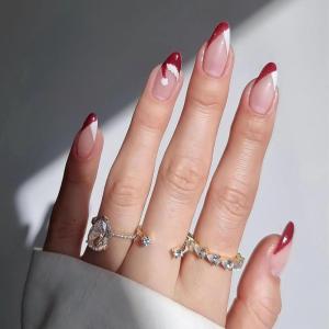 imageBABALAL Round Press on Nails Medium Fake Nails Brown Fall Ombre Glue on Nails Golden Mirror Chrome Acrylic Nails 24Pcs Oval Stick on Manicure Nails for Women and GirlsFNs119