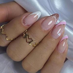imageBABALAL Round Press on Nails Medium Fake Nails Brown Fall Ombre Glue on Nails Golden Mirror Chrome Acrylic Nails 24Pcs Oval Stick on Manicure Nails for Women and GirlsFNs112