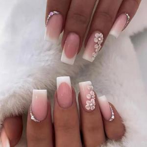 imageBABALAL Round Press on Nails Medium Fake Nails Pink Glossy Glue on Nails Glitter Acrylic Nails Oval Stick on Nails for WomenCRJH07pink