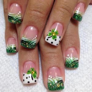 imageBABALAL Square Presson Short Cow Print Nails  24Pcs Cute Squoval Fake Glossy Black Acrylic Nails for Women and GirlsP104shamrock