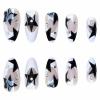 imageBABALAL Almond Press on Nails Medium Fake Nails White French Glue on Nails Black Star Rhinestones Acrylic Nails 24Pcs Stiletto False Nails for Women and GirlsFNf404
