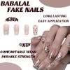 imageBABALAL Almond Press on Nails Medium Fake Nails White French Glue on Nails Black Star Rhinestones Acrylic Nails 24Pcs Stiletto False Nails for Women and GirlsFNf410